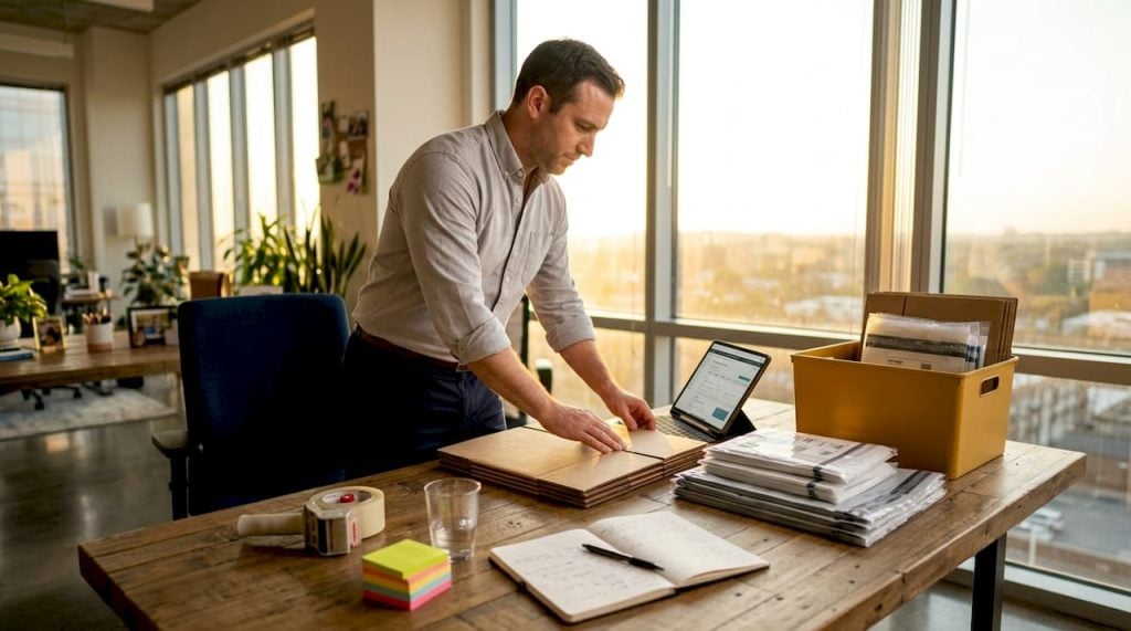 Seller prepping FBA shipment in home office