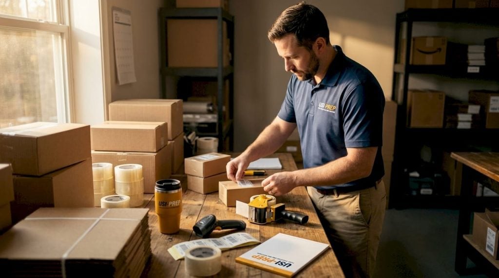 Amazon seller labeling FBA shipment boxes