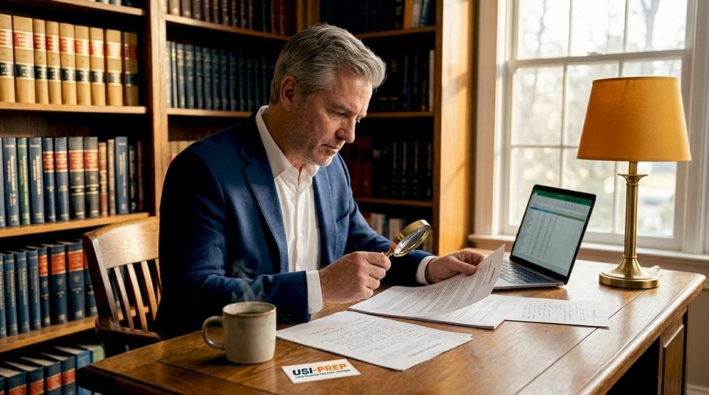 Person reviewing contract at a desk