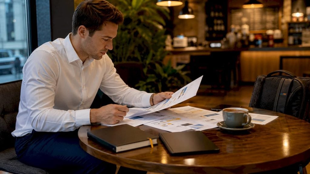 Person reviewing FBA prep service documents at table
