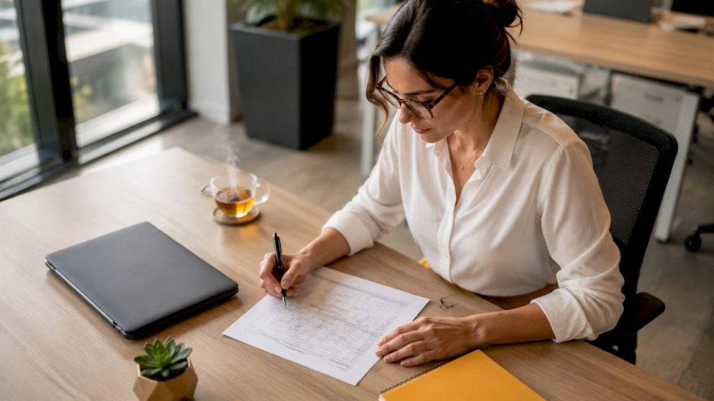 Person reviewing fulfillment invoice paperwork