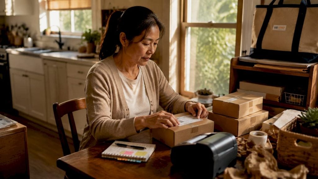 Seller preparing Amazon shipment labels