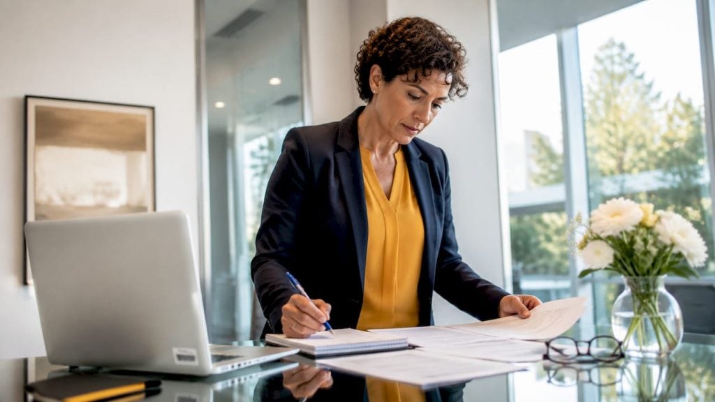 Person reviewing fulfillment contracts at desk