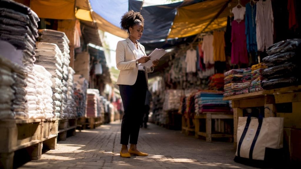 Entrepreneur reviewing inventory in small warehouse
