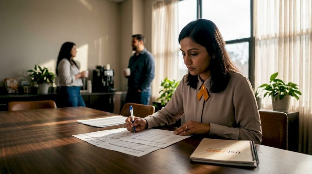 Woman reviewing ecommerce order manifests in warehouse office