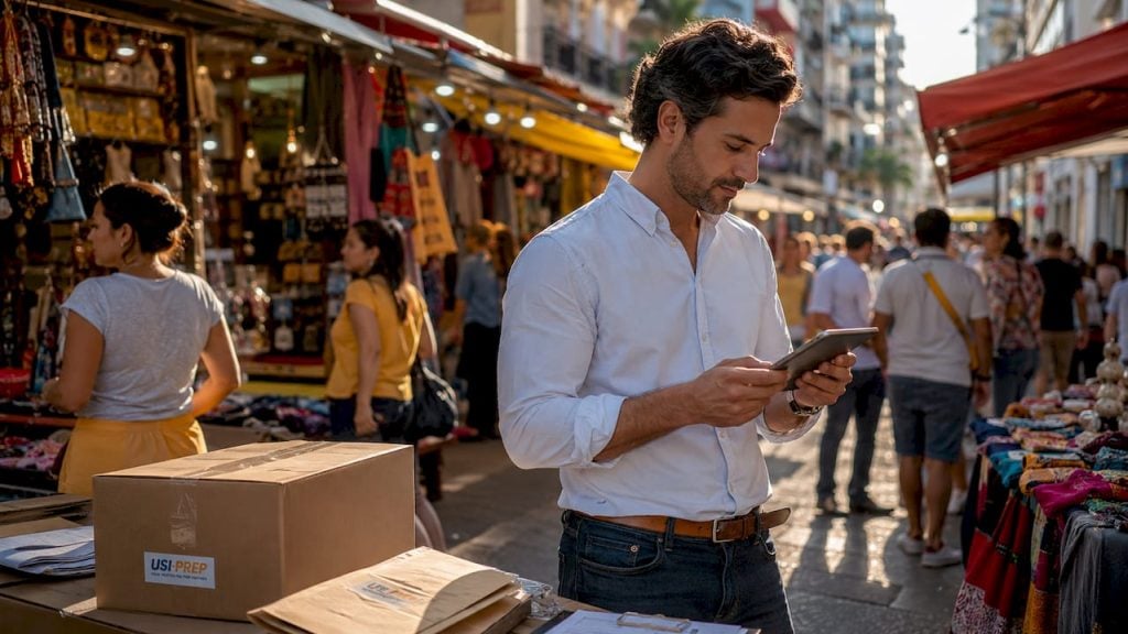 Business owner reviewing Walmart fulfillment programs