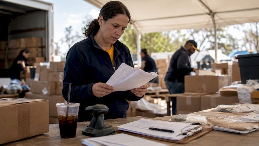 Operations manager reviewing ecommerce returns paperwork