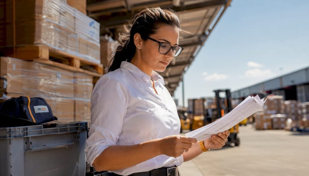 Logistics manager reviewing fulfillment checklists in office