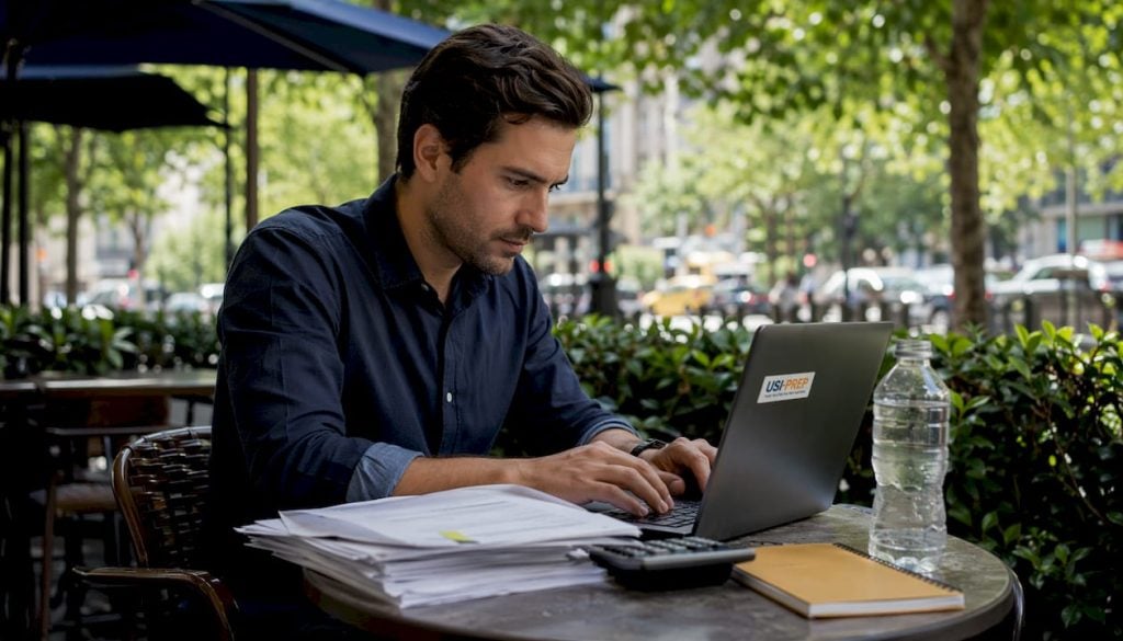 Business analyst calculating fulfillment costs at desk