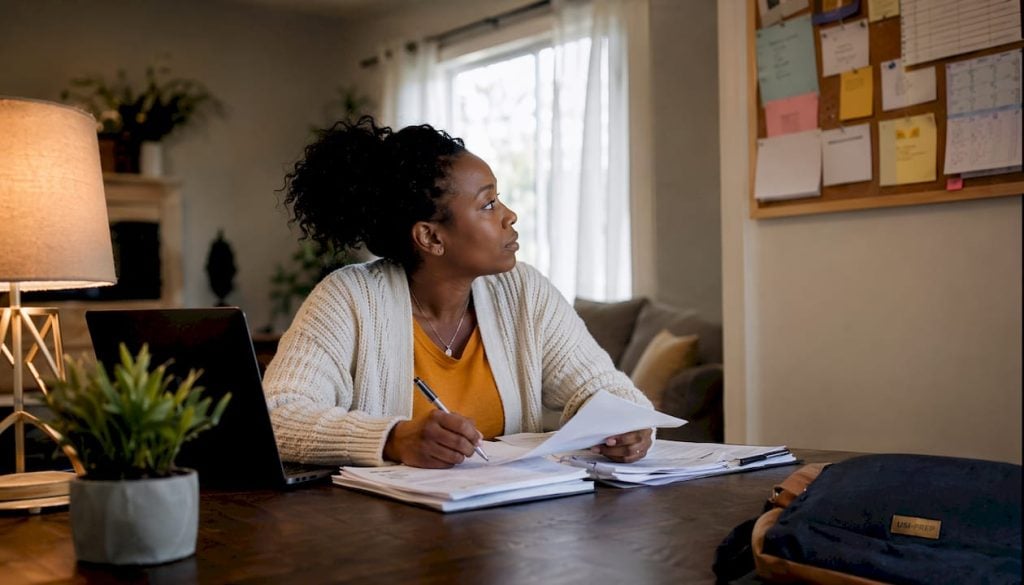 Seller reviewing Amazon removal order paperwork at desk