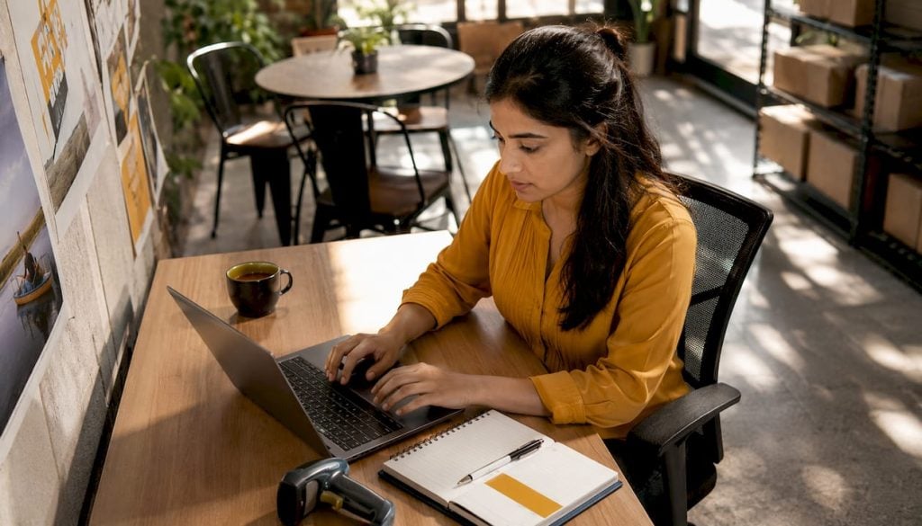 Operations manager typing fulfillment software