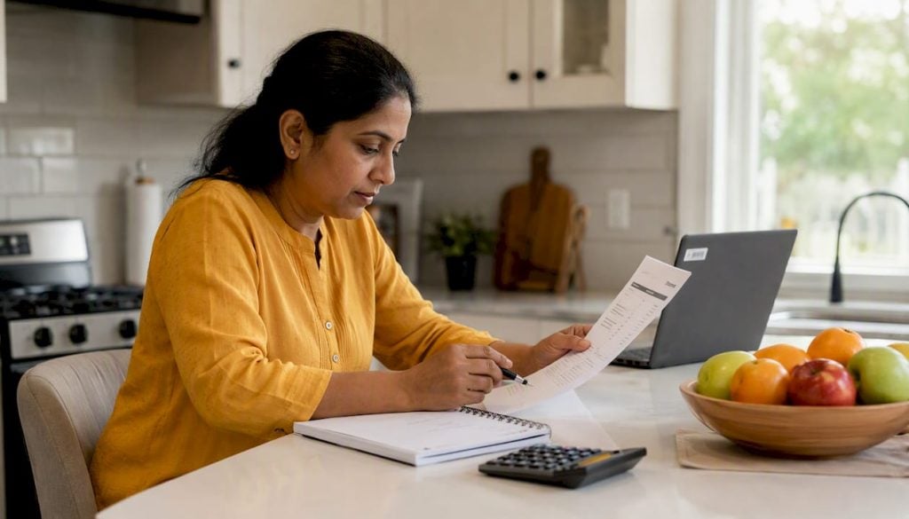 Woman reviewing ecommerce sample invoice