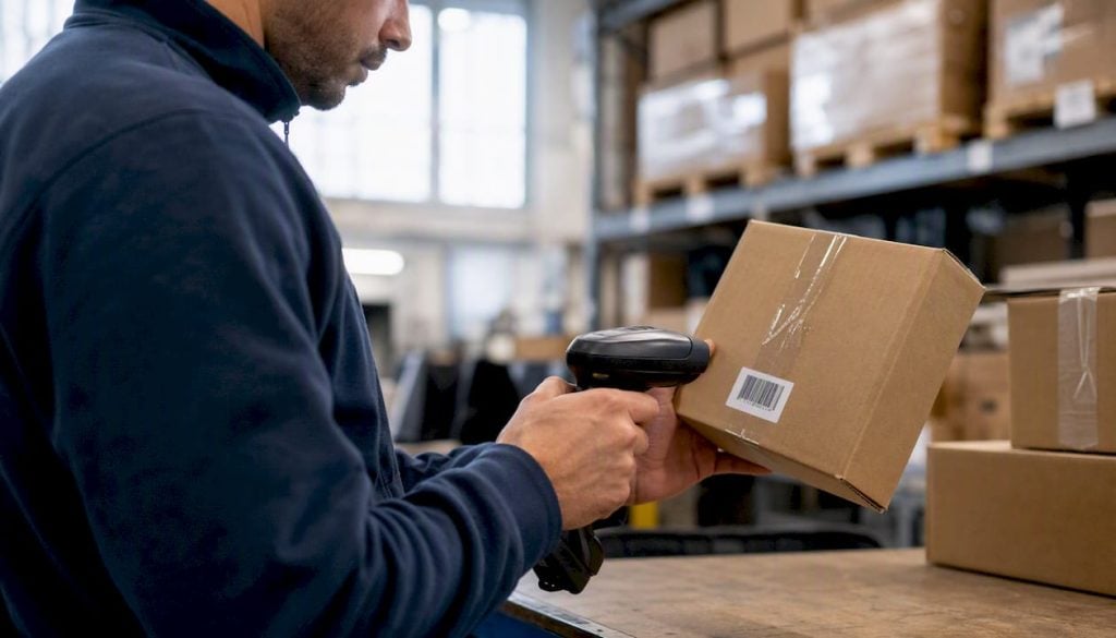 Warehouse worker scanning package