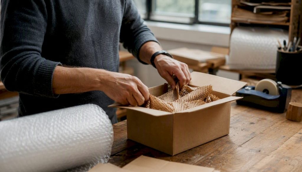 Hands measuring shipping box dimensions