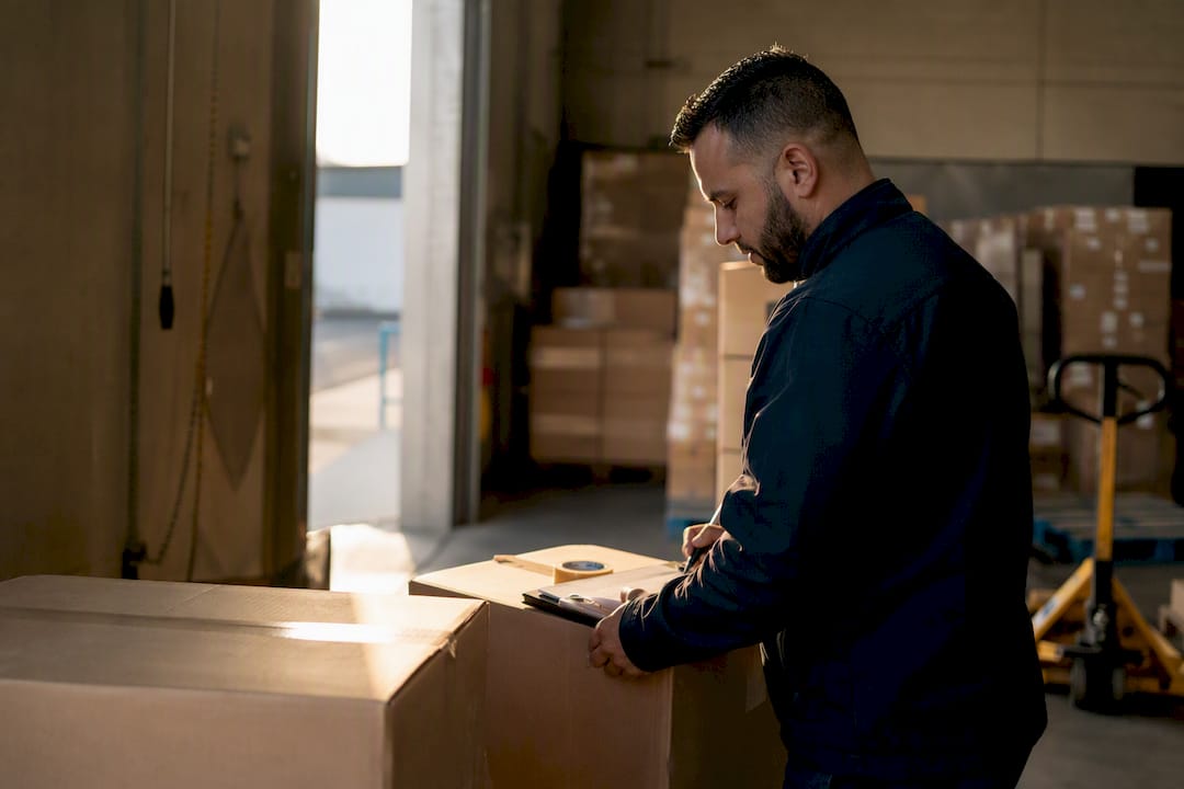 Hands checking inbound inventory at receiving dock