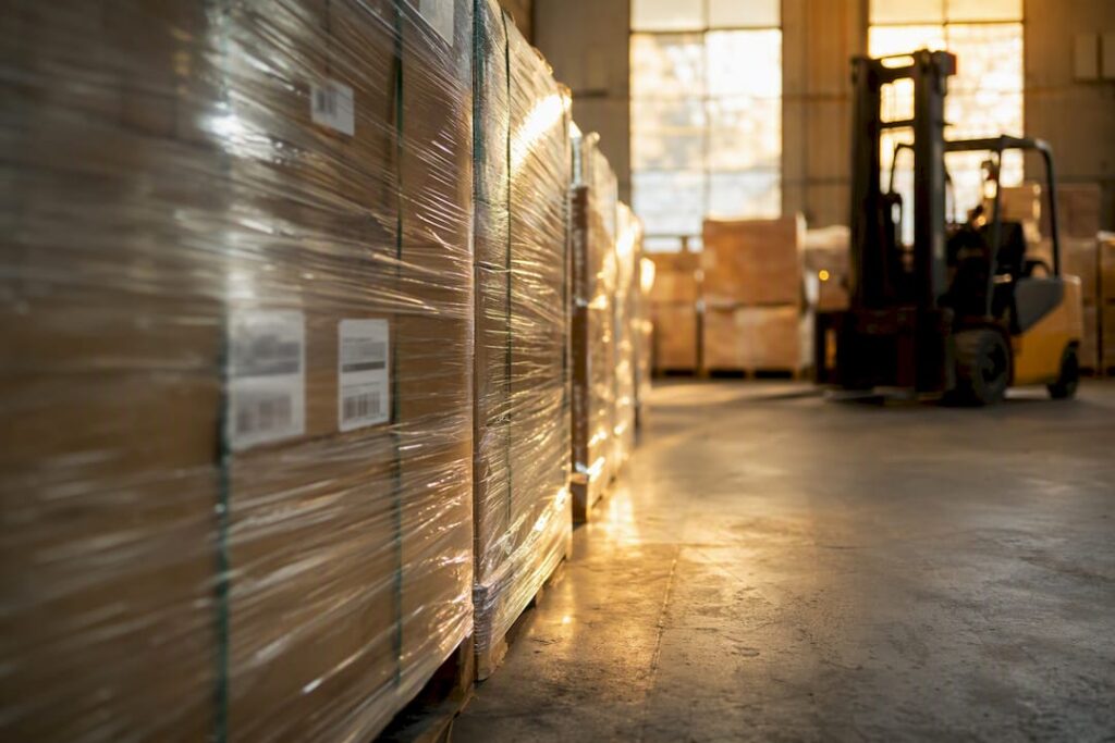 Warehouse pallet wrapped for shipping