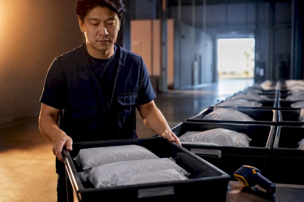 Fulfillment team staging parcels for dispatch