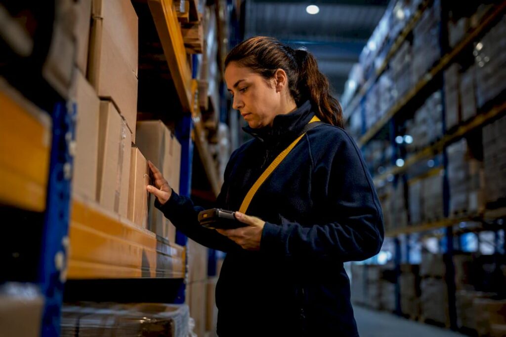 Associate conducting a warehouse cycle count
