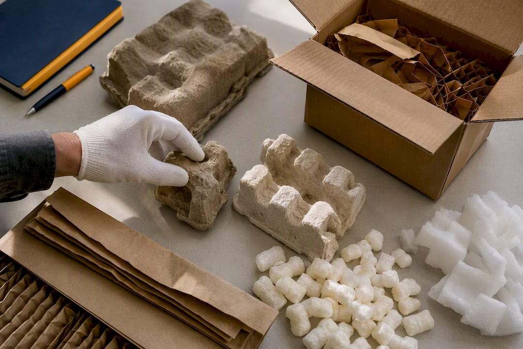 Eco-friendly cushioning materials beside carton